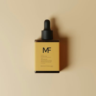 a bottle of mf on a tan background